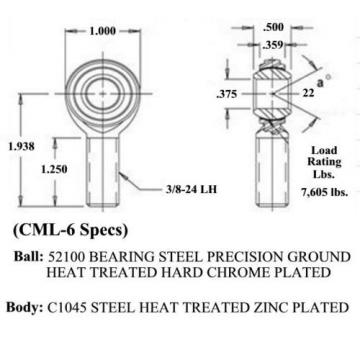 ECON 3/8 x 3/8-24 MALE LH ROD ENDS HEIM JOINTS HEIMS