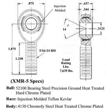 XMR-5 CHROMOLY 5/16 x 5/16-24 MALE RH ROD ENDS HEIM JOINT