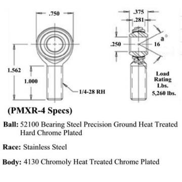 PMXR-4 CHROMOLY PRECISION 1/4 x 1/4-28 MALE RH ROD ENDS HEIM JOINT