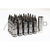 Z RACING BLACK CHROME SPIKE OPEN EXTENDED STEEL 12X1.5MM LUG NUTS SET 20 PCS KEY