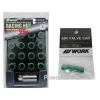 WORK Open End Racing Lock Nuts 12x1.25 And 4pcs Air Valve Caps Green Value Set