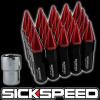 20 BLACK/RED SPIKED ALUMINUM EXTENDED LOCKING 60MM LUG NUTS WHEELS 12X1.5 L17