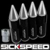 4 BLACK/POLISH SPIKED ALUMINUM EXTENDED TUNER LOCKING LUG NUTS WHEELS 12X1.5 L20