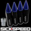 4 BLACK/BLUE SPIKED ALUMINUM EXTENDED TUNER LOCKING LUG NUTS WHEELS 12X1.5 L20