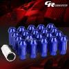 20X RACING RIM ACORN TUNER ALUMINUM WHEEL LOCK LUG NUTS + 1X ADAPTER KEY BLUE