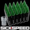 SICKSPEED 24 PC BLACK/GREEN SPIKED EXTENDED 60MM LOCKING LUG NUTS 1/2X20 L23