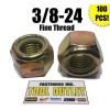 (Qty 100) 3/8-24 Fine Grade 8 Nylon Insert Lock Nuts Nylock Yellow Zinc Plated