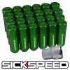 SICKSPEED 20 PC GREEN CAPPED EXTENDED TUNER 60MM LOCKING LUG NUTS 14X1.5 L19
