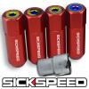 SICKSPEED 4 PC RED/NEO CHROME CAPPED ALUMINUM LOCKING LUG NUTS WHEELS 14X1.5 L19