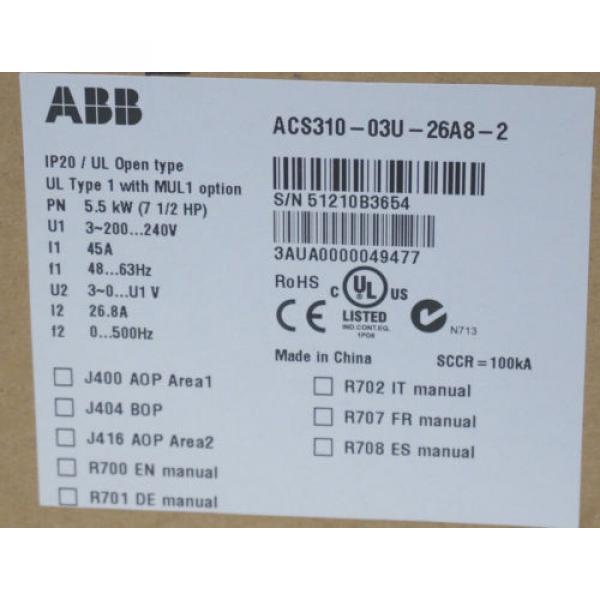 NEW ABB ACS310-03U-26A8-2 DRIVE 7.5 HP, ACS31003U26A82 #2 image