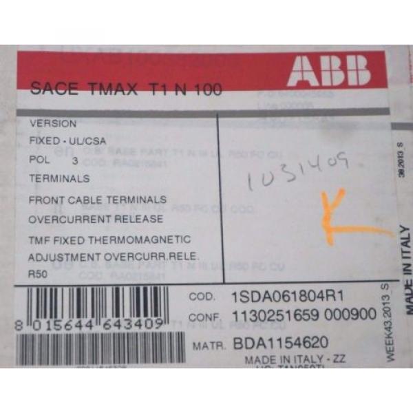 NEW ABB 1SDA061804R1 CIRCUIT BREAKER SACE TMAX T1 N 100 #2 image