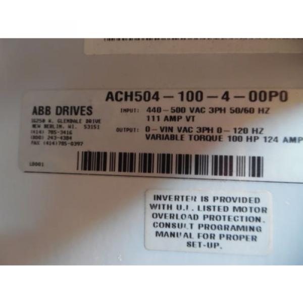 ABB ACH504 100HP DRIVE TYPE:ACS504-100-5 SN:4260022 PH:3 500VAC USED #11 image