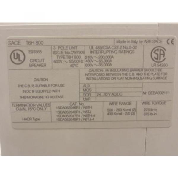 165803 New-No Box, ABB T6HQ600CWS8 Breaker 600A, 600V, 3P, T6H 800 PR222DS/P-LSI #2 image