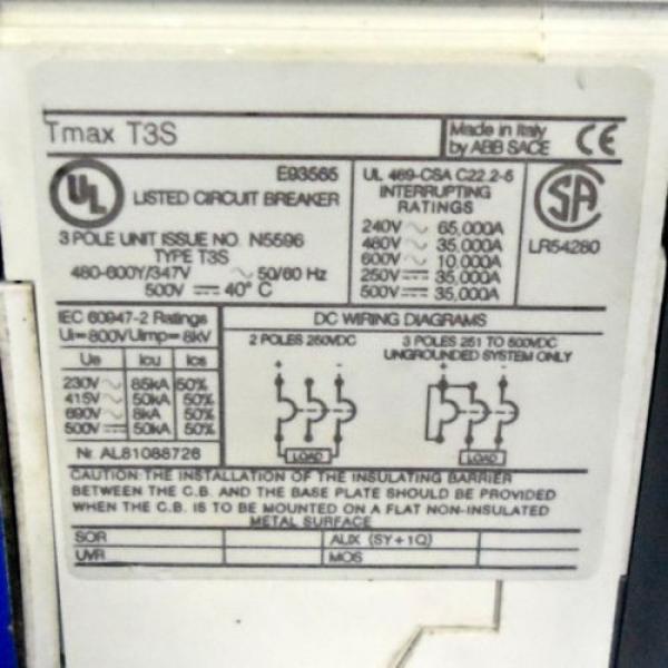 ABB 3-POLE Tmax T3S CIRCUIT BREAKER #2 image