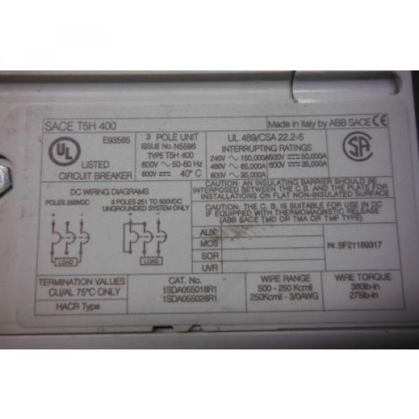 ABB SACE TRAX 400 AMP 3 POLE  BREAKER NEW #8 image