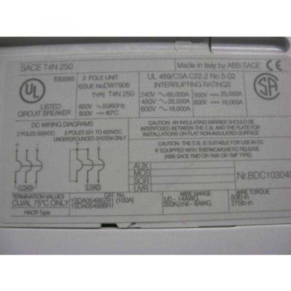 ABB T4N250TW Circuit Breaker 250A 3P 480/600 #2 image