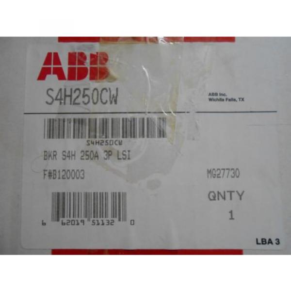 ABB  S4H250CW BREAKER  S4H 250AMP  3P  LSI S4H250BW #1 image