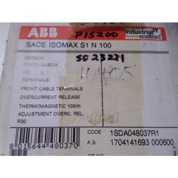 ABB SACE ISOMAX S1 N 100 CIRCUIT BREAKER 30A 1SDA048037R1 *NEW IN BOX* #2 image