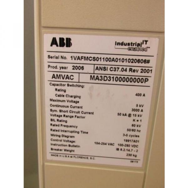 USED 3000 Amp ABB AMVAC Vacuum Circuit Breaker MA3D3100000000P New in 2006 5 KV #4 image