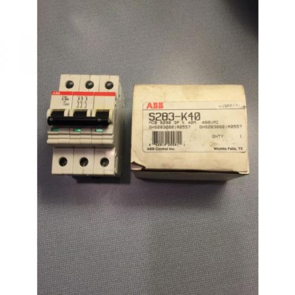 NEW ABB S283-K40 MINIATURE CIRCUIT BREAKER, 3 POLE, 40 Amp, NIB 480 VAC #1 image