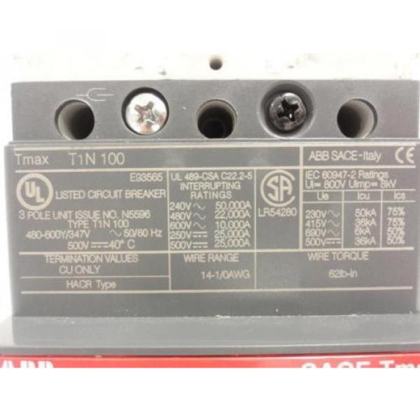 165873 Old-Stock, ABB T1N-100TL Circuit Breaker 100A 3P Single Throw, 480/600 VA #3 image
