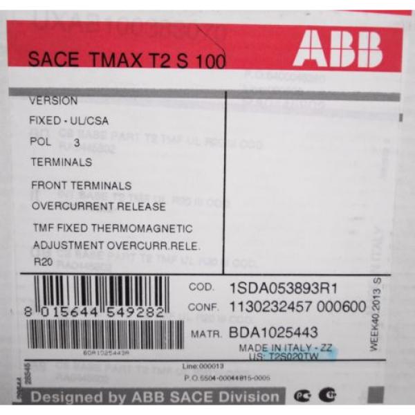 ABB T2S020TW 1SDA053893R1 SACE TMax T2S100 Circuit Breaker 3P 20A #2 image