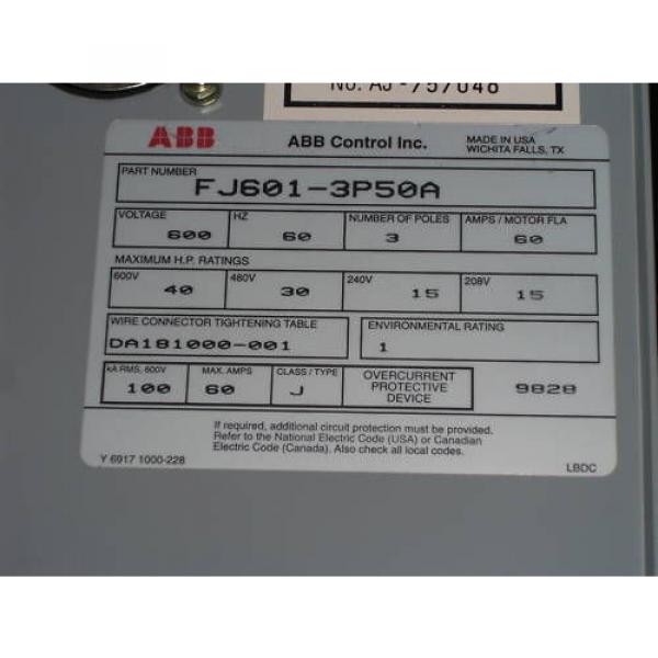 ABB FJ601-3P50A SWITCH ENLOSURE *NEW IN BOX* #3 image