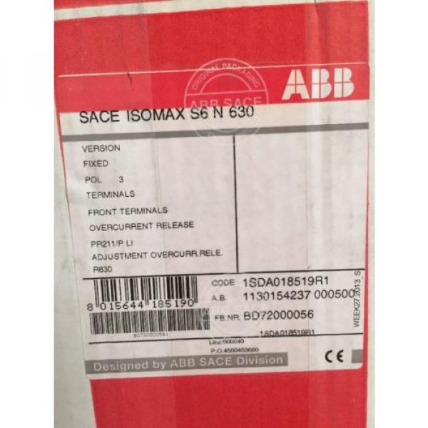 ABB SACE ISOMAX S6 N 630 R630 3 Pole Overcurrent Release Circuit Breaker #3 image