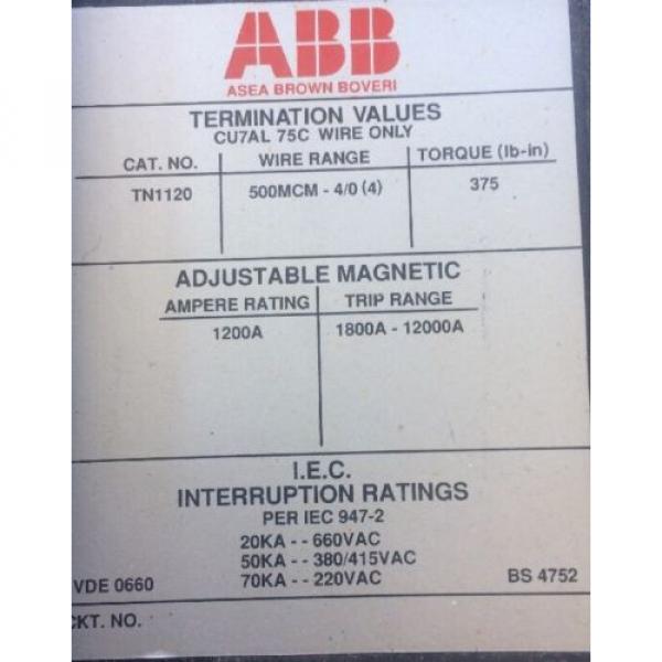 ABB 1200 amp 3 Pole Type NS breaker 1200 Shunt Trip #3 image