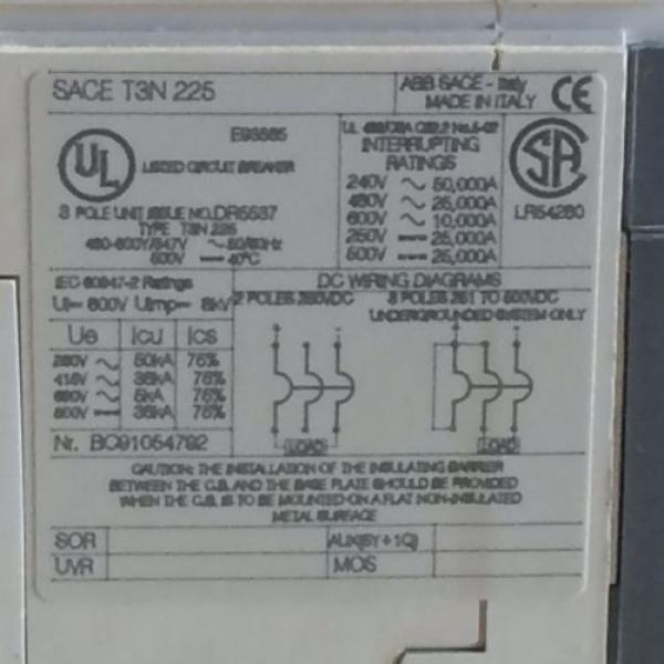 GUARANTEED! ABB SACE CIRCUIT BREAKER DISCONNECT W/ 7&#034; HANDLE T3N 225 T3N-225 #2 image