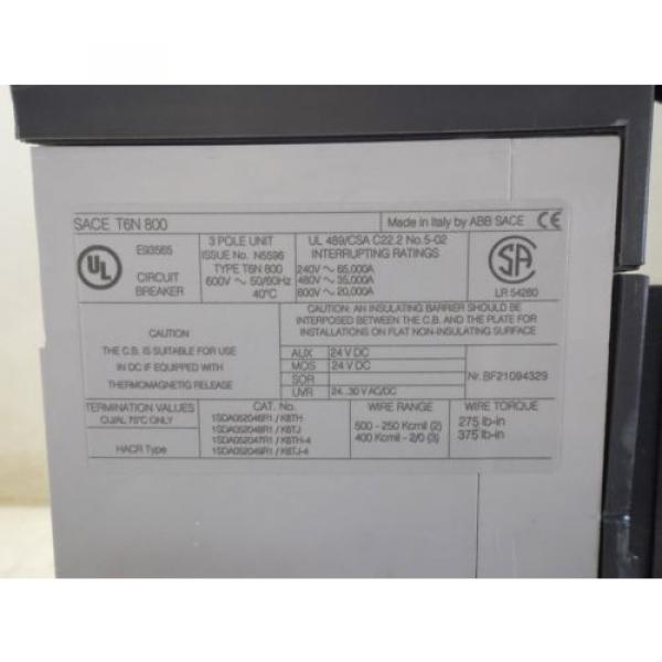 ABB 800 AMP SACE TMAX BREAKER T6N 800, 3 POLE (USED) #6 image