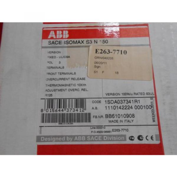 ABB E263-7710 CIRCUIT BREAKER  125AMP; 1SDA037341R1 s3nq125tw s3n125tw #1 image