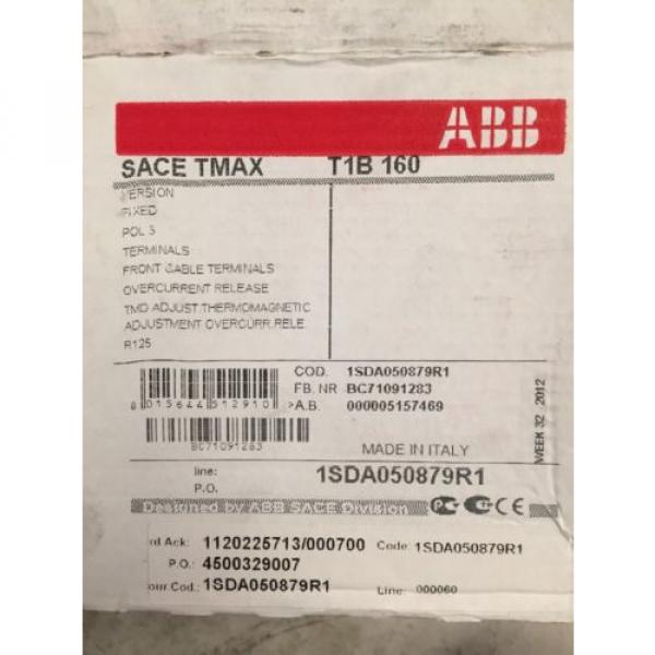 ABB SACE TMAX T1B 160 Circuit Breaker 3p Fixed 1SDA050879R1 R125 #3 image