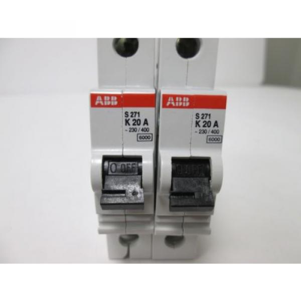 Lot of 2 ABB S 271 K20A Circuit Breakers, 1-Pole, Rating: 240VAC 20A, DIN Rail #2 image