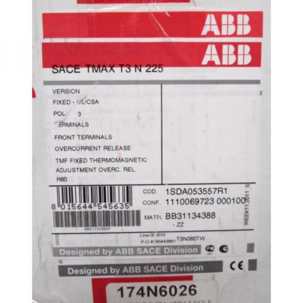 ABB 1SDA053557R1 SACE Tmax T3 N 225 Circuit Breaker 3-pole 60A 480-600Y/347V #2 image