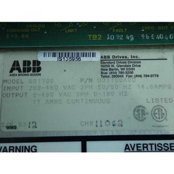 USED ABB G01700 AC DRIVE,G01700A00, 3-PHASE, 208-460 VAC,BOXZM #3 image