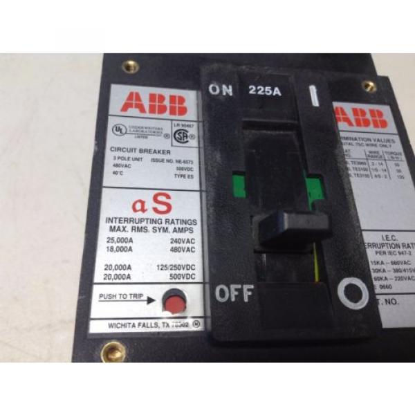 ABB ESB43225 225 Amp 480 VAC 500 VDC 3 Pole NE-6573 Circuit Breaker a S aS #2 image