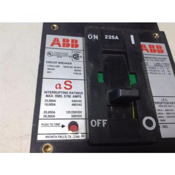 ABB ESB43225 225 Amp 480 VAC 500 VDC 3 Pole NE-6573 Circuit Breaker a S aS #3 image