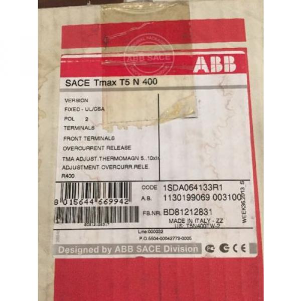 ABB TMAX SACE T5N400 400A 2P CIRCUIT BREAKER #3 image