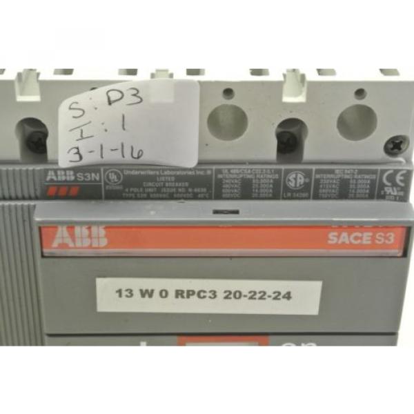 USED PULLOFF ABB 4 POLE CIRCUIT BREAKER S3N SACE S3 600 VAC 100 AMP #2 image