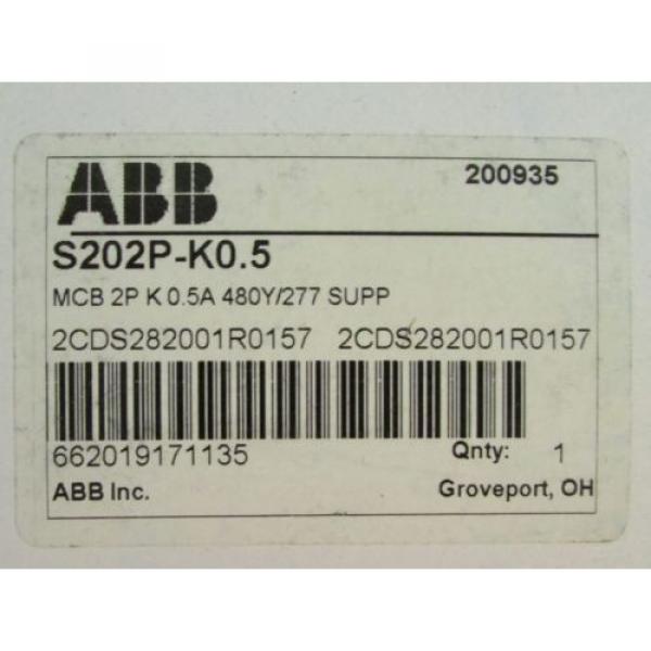 ABB S202P K0.5 2 Pole .5 Amp 277-480 V Breaker 2CDS282001R0157 #1 image