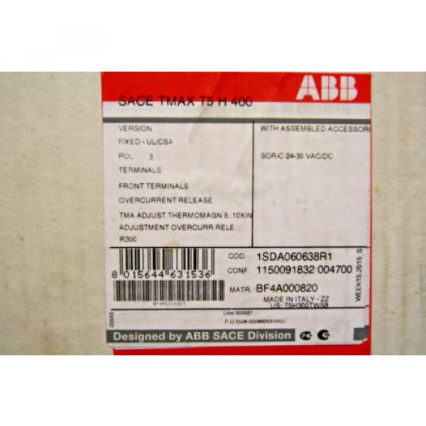 ABB SACE Tmax T5H400 T5H300TWS8 300A 600V Breaker 1SDA060638R1 Shunt Trip NEW #9 image