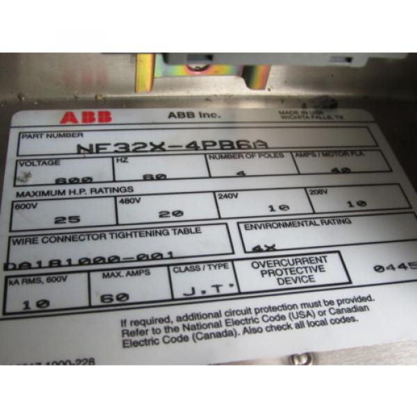 ABB NF32X-4PB6A TYPE 4X ENCLOSED DISCONNECT SWITCH 600V 60HZ 40A **XLNT** #5 image