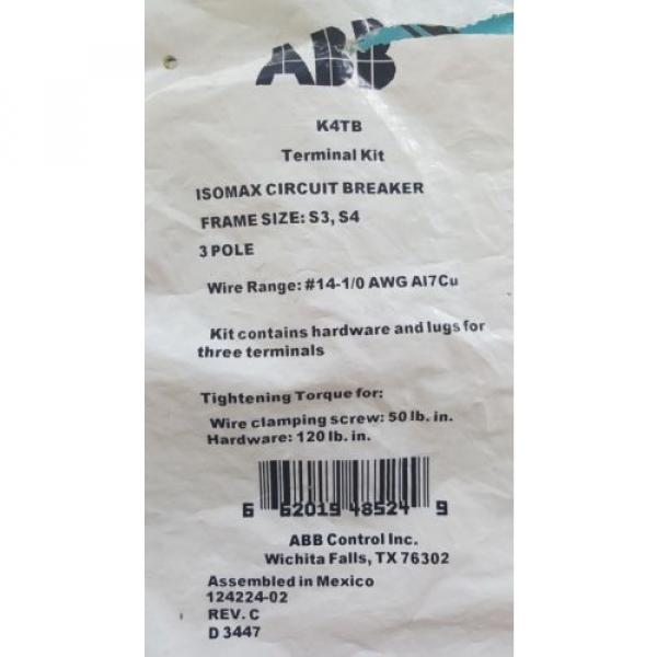 ABB K4TB terminal kit Isomax/Tmax size S3 TS3 S4 3 pole # 14-1/0 wire lot of 2 #2 image