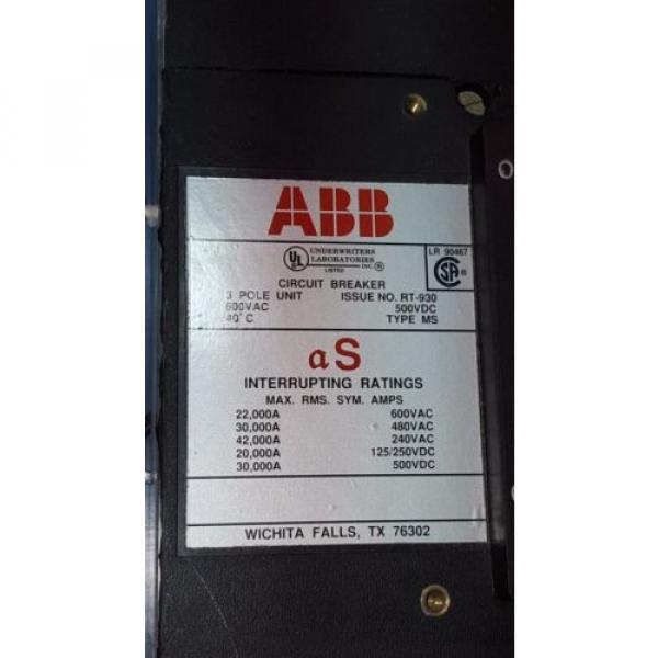ABB Circuit Breaker 3 Phase Pole 600 VAC Type MS 800 Amp Shunt Trip #2 image