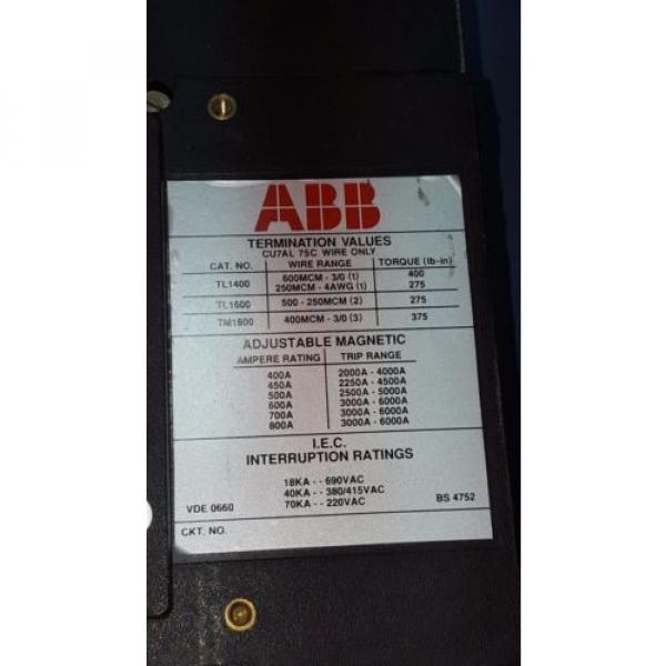 ABB Circuit Breaker 3 Phase Pole 600 VAC Type MS 800 Amp Shunt Trip #3 image