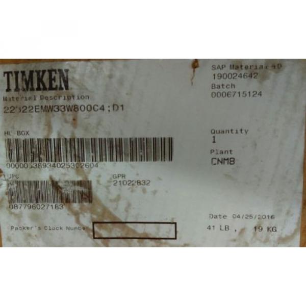 22322EMW33W800C4 Timken New Spherical Roller Bearing #2 image