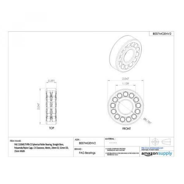 FAG Bearings FAG 21304E1TVPB-C3 Spherical Roller Bearing, Straight Bore, #2 image