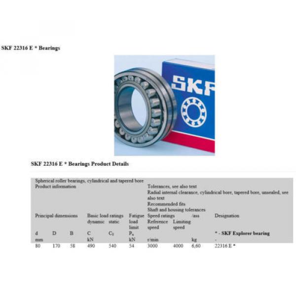 SKF Spherical Roller Bearing 22316 E #2 image