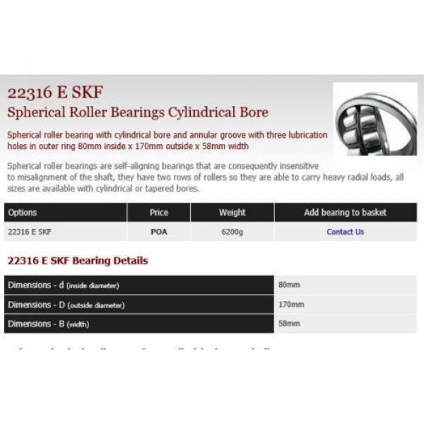 SKF Spherical Roller Bearing 22316 E #4 image